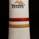 White sleeve with red and brown accents and 'Mountain Branch' logo on a black background