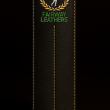 Leather product with 'Fairway Leathers' logo on a black background