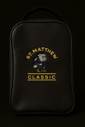 Black backpack with 'St. Matthew Classic' logo on a black background